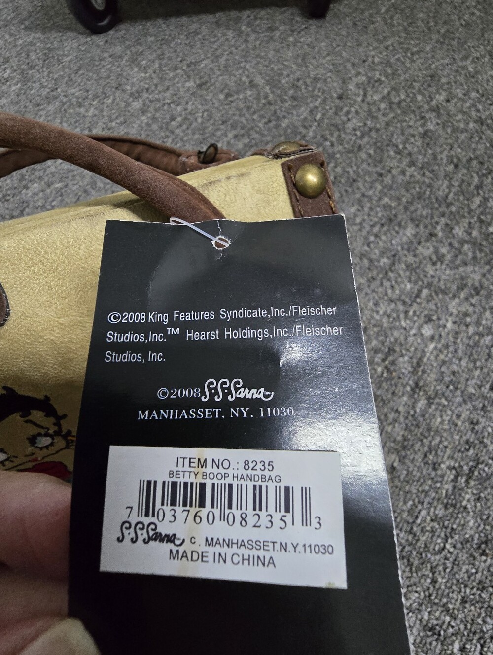 Betty Boop Faux Suede Tan Wood Barrel Bag with Red Embroidered Accent (NWT) - Picture 12 of 12